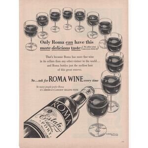 Roma Wine Magazine Advertisement 1950 B&W Vintage Wine Glass California Port